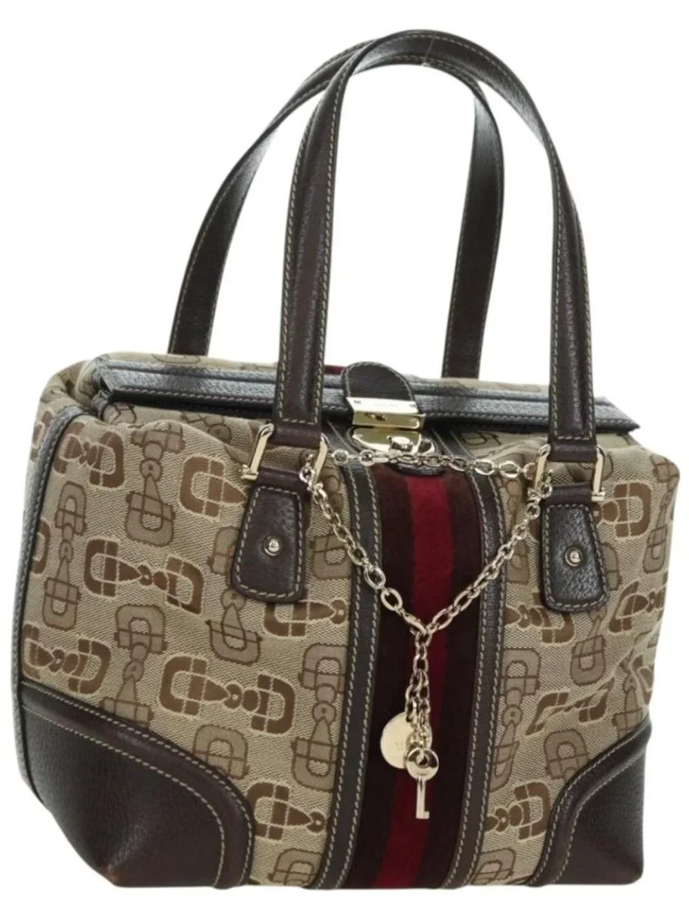 GUCCI Sherry Line Hand Bag Canvas Brown Gold 146002 Auth 167181V